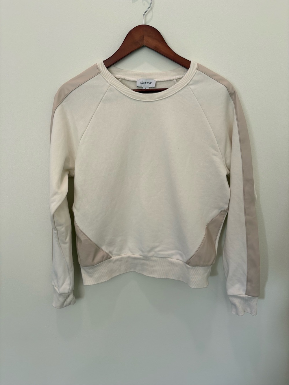 Evereve Cream Pullover Sweatshirt with Faux Leather Accents - S